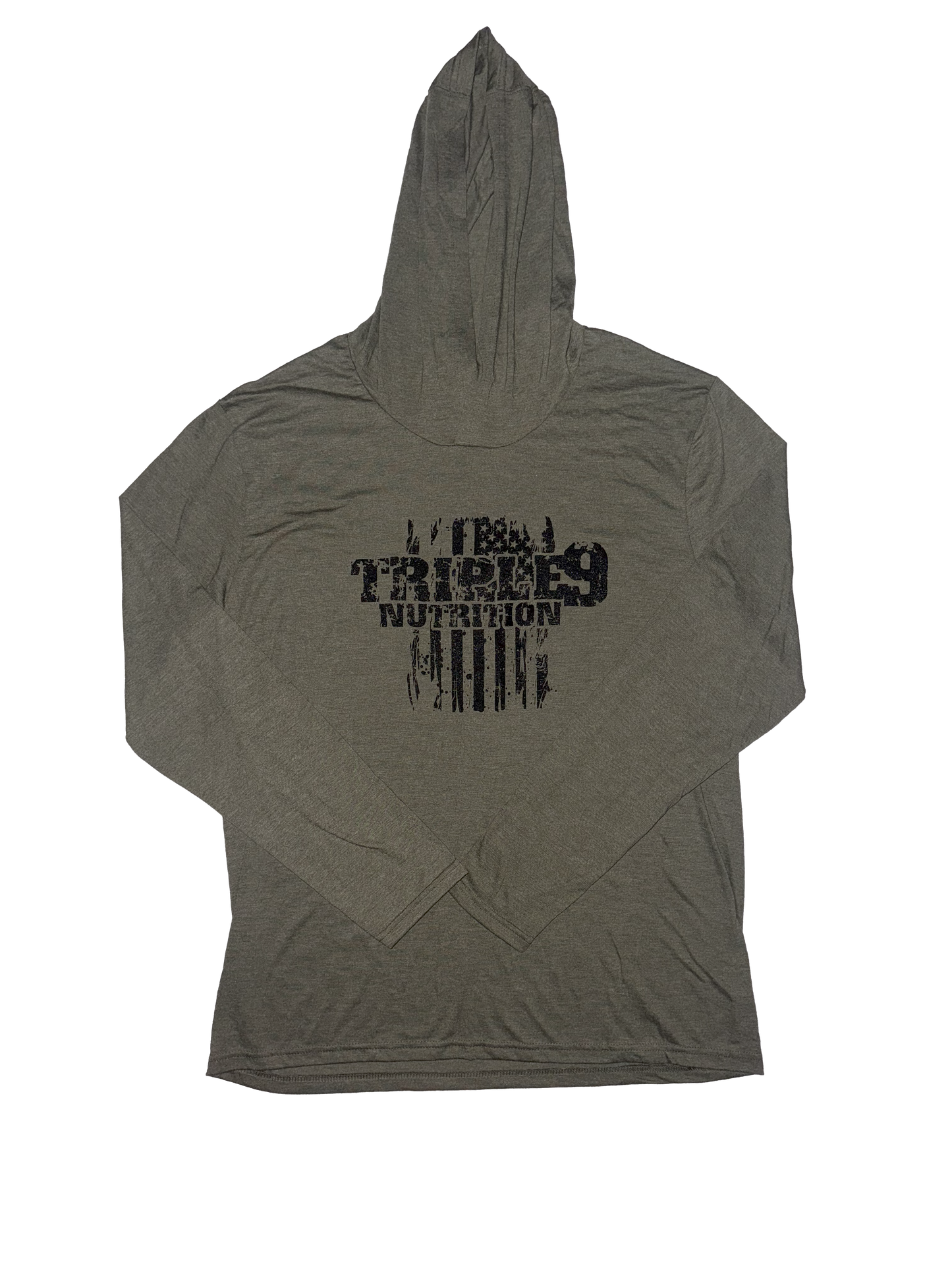 Military Green Triple 9 Nurtition Logo Hooded Long Sleeves