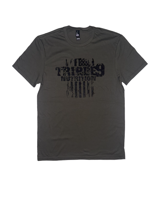 Military Green Triple 9 Nutrition short sleeve logo cotton t-shirt