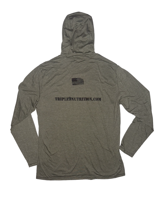 Military Green Triple 9 Nurtition Logo Hooded Long Sleeves 