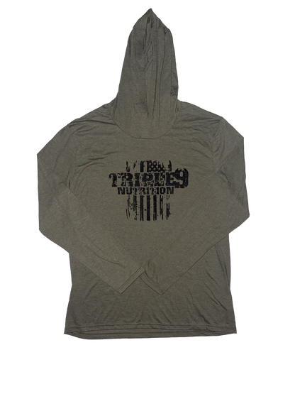 Military Green Triple 9 Nurtition Logo Hooded Long Sleeves 