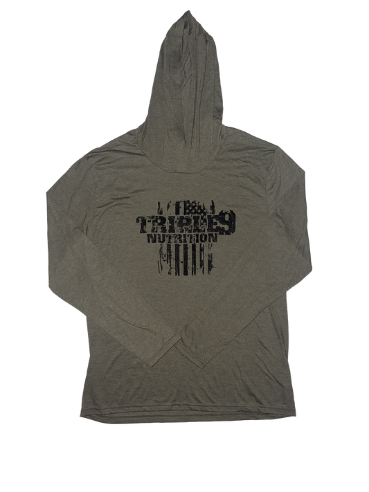 Military Green Triple 9 Nurtition Logo Hooded Long Sleeves 