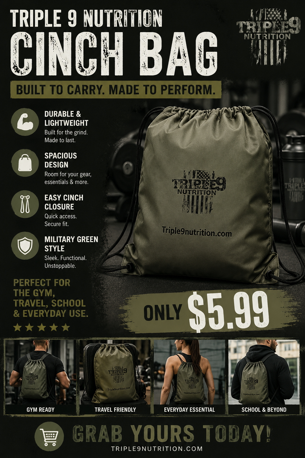 Military Green Draw String Bag